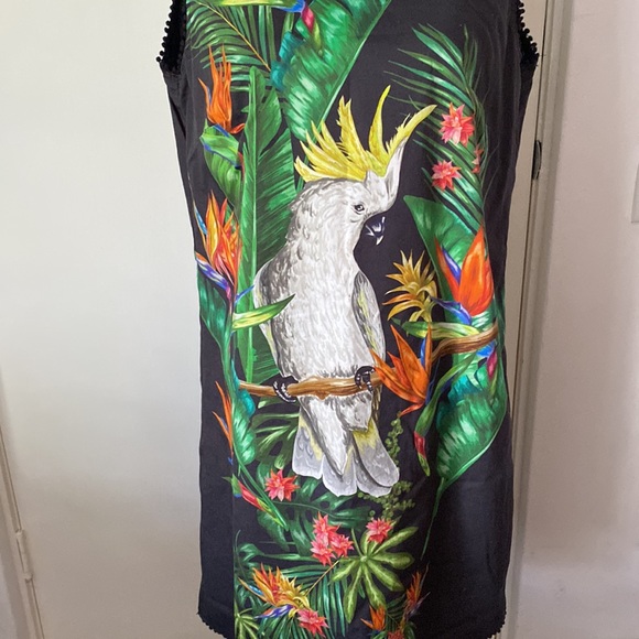 Unbranded Womens Midi Dress Tropical Black Polyester Side Zip Polyester Size XL - Picture 3 of 10